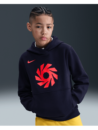 NIKE - Erling Haaland Club Fleece - Older Kids' Football Hoodie Blackened Blue/Bright Crimson