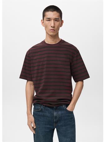 MANGO - 100% Cotton Relaxed-fit Striped T-shirt DK RED