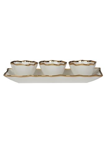CERTIFIED INTERNATIONAL - Regency Gold 4pc Tray and Condiment Bowls Set WHITE/GOLD