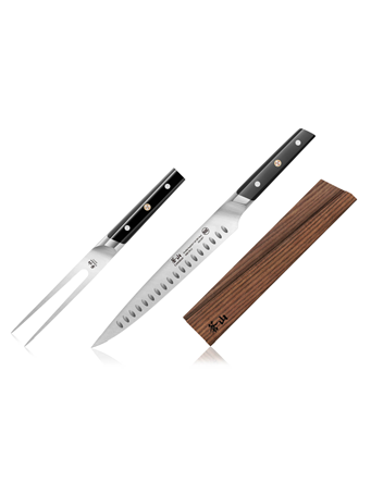 CANGSHAN CUTLERY - TC Series 2-Piece Carving Set with Ash Wood Sheath BLACK