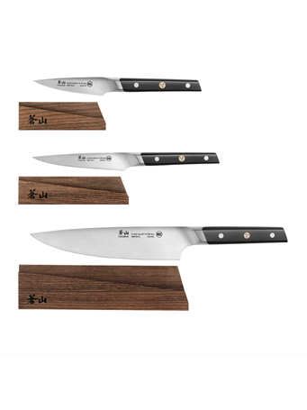 CANGSHAN CUTLERY - TC Series 3-Piece Starter Knife Set with Ash Wood Sheaths BLACK