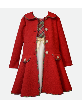 BONNIE JEAN - Kennedy Plaid Coat Set RED