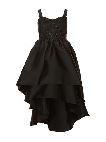 BONNIE JEAN - Big Girls Sleeveless Floral-Embroidered/High-Low-Hem Skirted Mikado Ballgown BLACK