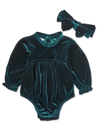 BONNIE JEAN - Long-Sleeve Stretch Velvet Bodysuit GREEN