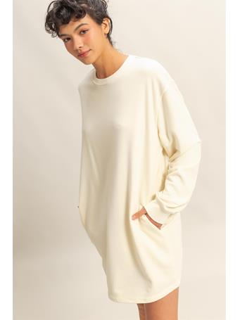 DOUBLE ZERO - Long Sleeve Oversized Mini Dress CREAM