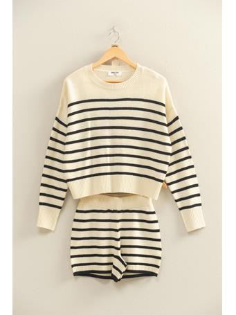 DOUBLE ZERO - Striped Knit Sweater and Shorts Set CREAM/BLACK