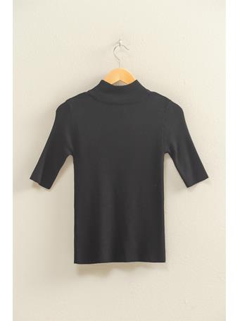 DOUBLE ZERO - Half Sleeve Mock Neck Sweater Top BLACK