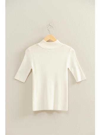 DOUBLE ZERO - Half Sleeve Mock Neck Sweater Top OFF WHITE