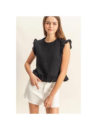 HYFVE - Double Gauze Ruffle Detail Sleeveless Top BLACK