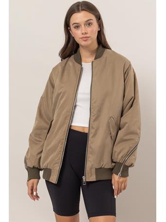 HYFVE - Zipper Detail Puffer Bomber Jacket KHAKI