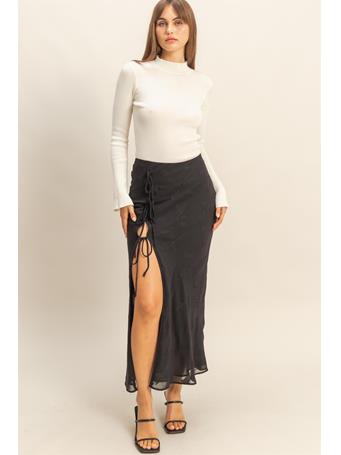 HYFIVE - Elegant Floral Drawstring Maxi Skirt BLACK