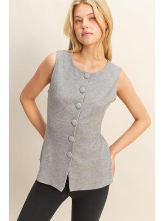 HYFVE - Buttoned Ribbed Knit Vest Top GRAY
