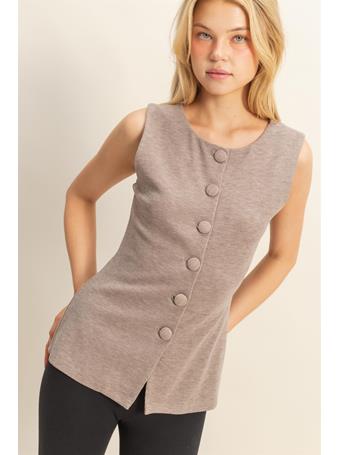 HYFIVE - Buttoned Ribbed Knit Vest Top D.BROWN