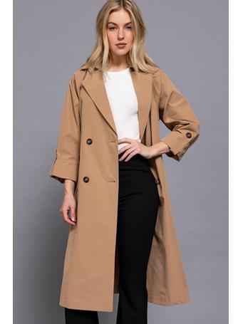 ACTIVE BASIC - Long Sleeve Belted Trench Coat SAND KHAKI