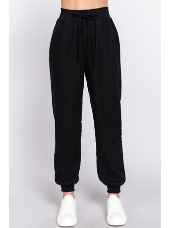 ACTIVE BASIC - Smocked Waist Linen Jogger Pants BLACK