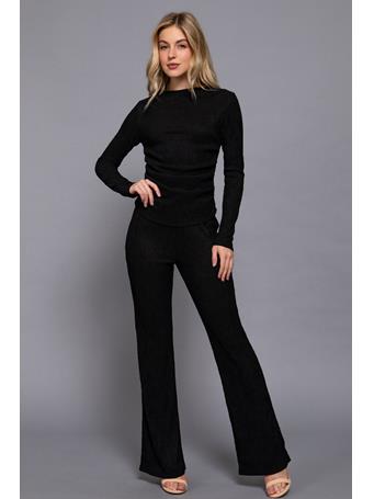 ACTIVE BASIC - Long Sleeve Draped Top & Flare Pants Set BLACK