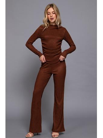 ACTIVE BASIC - Long Sleeve Draped Top & Flare Pants Set BROWN