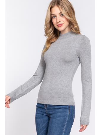 ACTIVE BASIC - Long Sleeve Mock Neck Basic Sweater H GREY