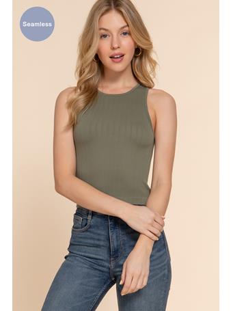ACTIVE BASIC - Crew Neck Seamless Rib Tank Top OLIVE GREEN