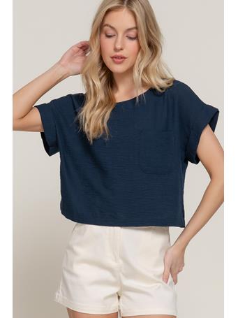 ACTIVE BASIC - Short Dolman Sleeve Linen Effect Crop Top NAVY