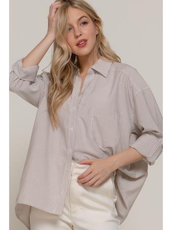 ACTIVE BASIC - Long Sleeve Oversize Stripe Shirt KHAKI/OFF WHITE