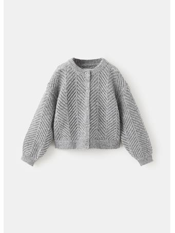 MANGO - Herringbone-pattern Openwork Cardigan GREY