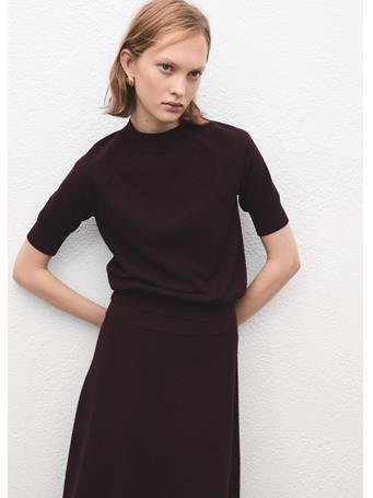MANGO - Short-sleeved Wool-blend Sweater DARK RED