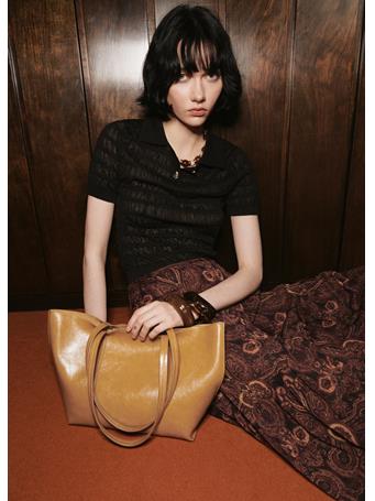 MANGO - Medium Shopper Bag LT PASTEL BROWN