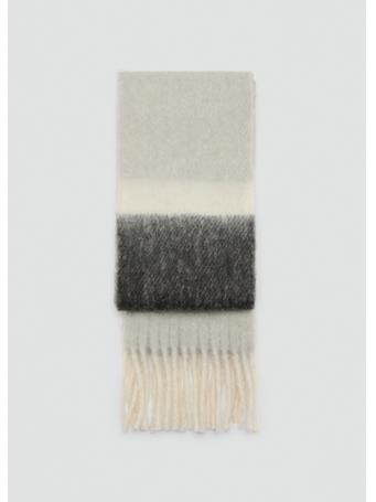 MANGO - Striped Scarf With Fringed Ends LT PASTEL GREY