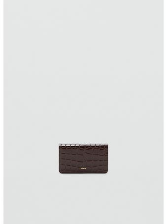 MANGO - Small Shiny Croc-effect Wallet DARK BROWN