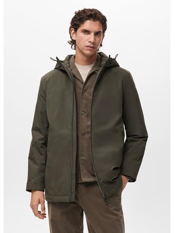 MANGO - Water-repellent Hooded Parka DK GREEN