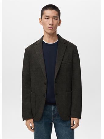 MANGO - Slim-fit Micro-check Jacket OLIVE