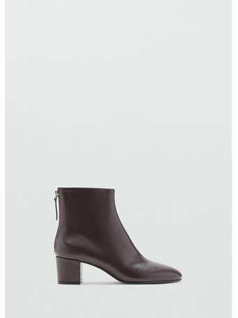 MANGO - Leather Ankle Boots With Block Heel DARK BROWN