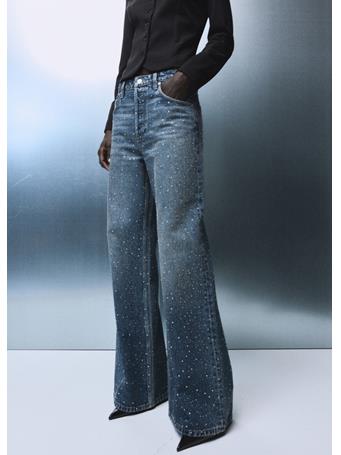 MANGO - Wide-leg Jeans With Rhinestones MEDIUM BLUE