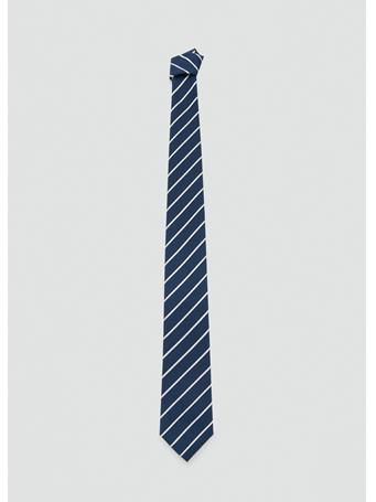 MANGO - Striped Silk Cotton Tie DK BLUE