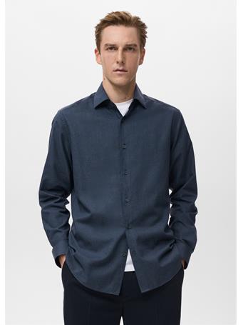 MANGO - 100% Cotton Flannel Regular-fit Shirt NAVY