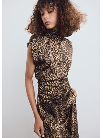 MANGO - Leopard-print Satin Dress DARK BROWN