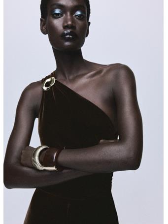 MANGO - Velvet Jumpsuit With Metallic Detail DARK BROWN