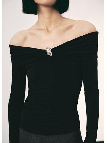 MANGO - Strapless T-shirt With Metallic Detail BLACK