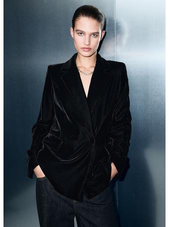 MANGO - Double-breasted Velvet Jacket BLACK