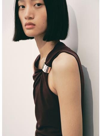 MANGO - Dress With Asymmetrical Neck And Metallic Detail DARK BROWN