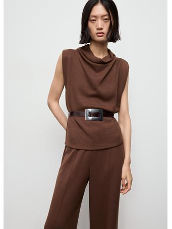MANGO - Draped Neck Top DARK BROWN