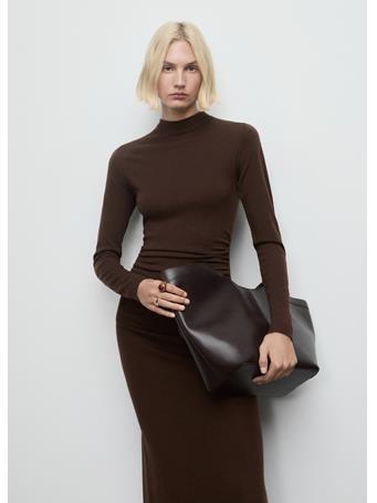 MANGO - Perkins-neck Knitted Dress DARK BROWN