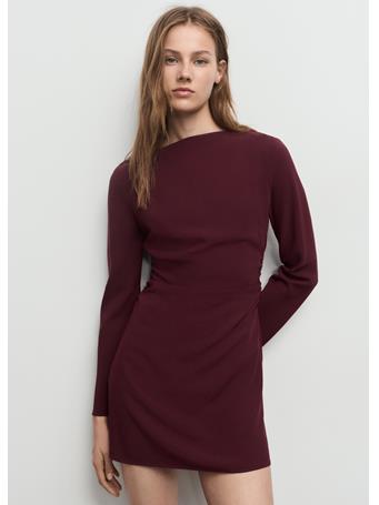 MANGO - Boat-neck Ruched Dress DARK RED