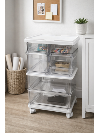 CONTAINED - 7 Drawer Stacking Storage Cart CLEAR