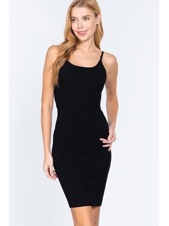 ACTIVE BASIC - Round Neck Cami Rib Sweater Dress BLACK