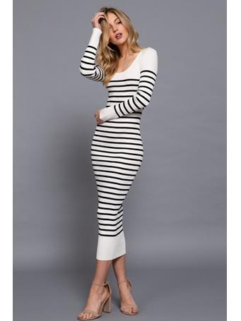 ACTIVE BASIC - Long Sleeve Round Neck Stripe Sweater Long Dress IVORY/BLACK