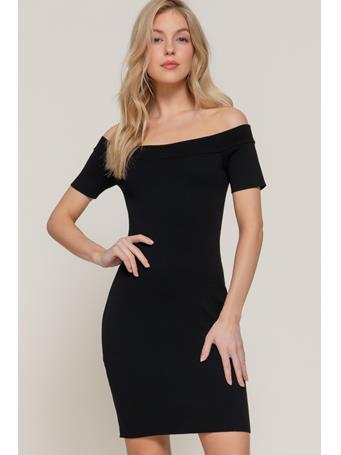 ACTIVE BASIC - Off Shoulder Short Sleeve Mini Dress BLACK