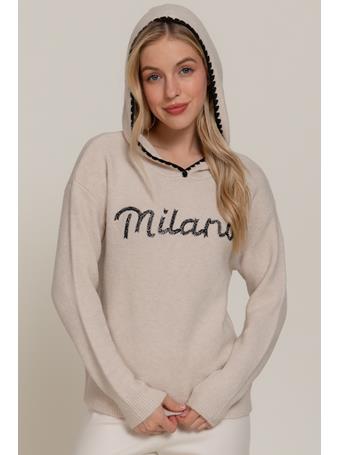 ACTIVE BASIC - Stitch Letter Hoodie Sweater CREAM/BLACK