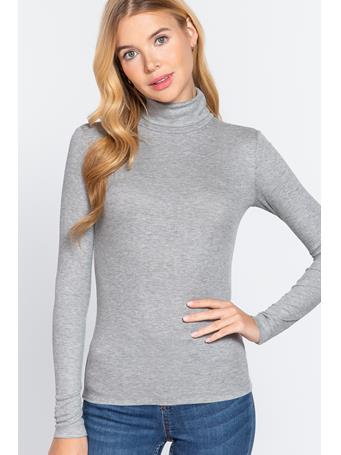 ACTIVE BASIC - Long Sleeve Turtle Neck Rib Knit Top H GREY